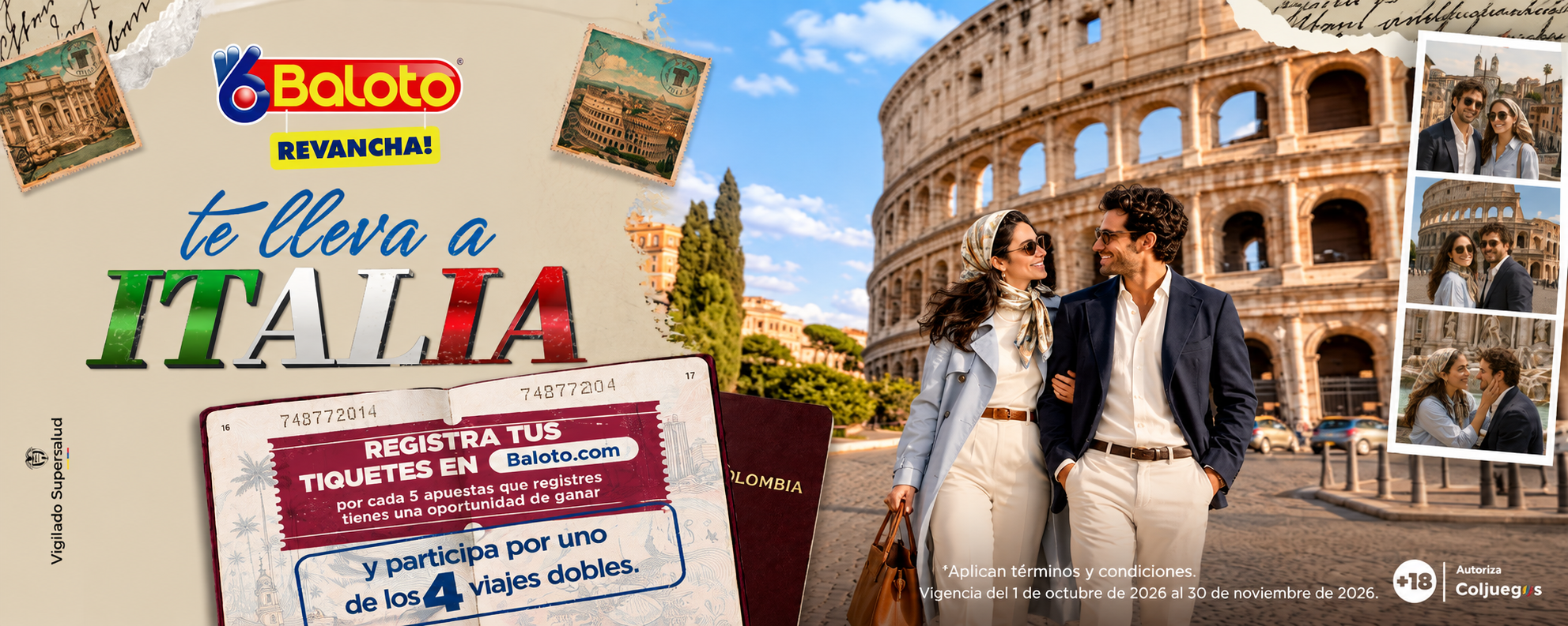 Promoción Baloto te lleva a Italia con 4 viajes dobles
